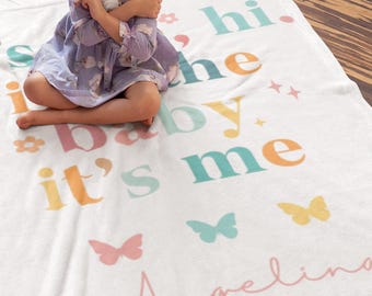 Coperta personalizzata per neonata, It's Me Hi I'm the Baby It's Me Baby Girl Blanket, Coperta retrò con nome personalizzato per neonata, Coperta per neonata