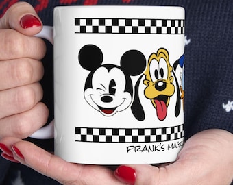 Taza con nombre y texto personalizado de Mickey y sus amigos, taza temática de Mickey Mouse, taza personalizada de Mickey Mouse, taza de café de cerámica, linda taza para niños