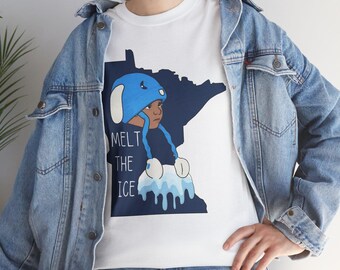 Maglietta di protesta del Minnesota, Melt The ICE - Maglietta di satira politica, Regalo di alleato per la giustizia sociale, Protesta contro l'operazione Metro Surge, Maglietta sui diritti umani