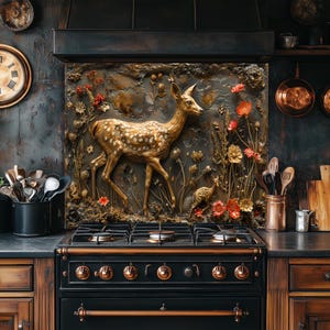 Deer Tempered Glass Backsplash- Stovetop Backsplash- Sink Splash Guard, Kitchen Backsplash for Oven- Stove Backsplash- Cooker Splashback