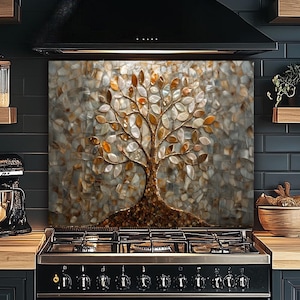 Tempered Glass Backsplash, Stained Glass Look Tree Of Life Backsplash, Kitchen Backsplash, Glass Backsplash, Tree Print Stove Backsplash