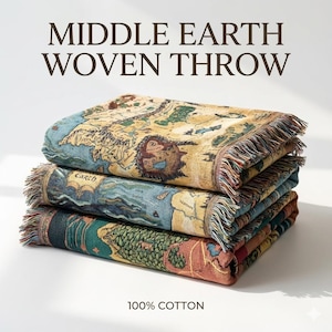 Personalized Fantasy Map Woven Blanket, Custom Name Middle Earth Tapestry, Gift for Bookish Son,Gift For Bookish Daughter Vintage Style LotR