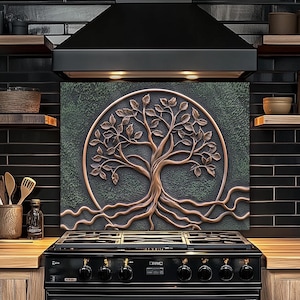 Tree of Life Print Backsplash, Tempered Glass Backsplash, Tree of Life Glass Panel for Stove Back, Sink Backsplash Panel,Kitchen Backsplash