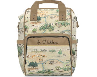 Mochila personalizada para pañales de bebé, pañal personalizado con nombre de bebé de Hundred Acre Wood, bolso de bebé personalizado de Winnie the Pooh, mochila para bebé con osito Pooh