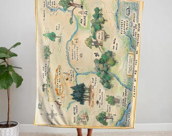 Coperta di Winnie the Pooh, coperte di peluche con mappa fantasy del Bosco dei Cento Acri, coperta per bambini con l'orsetto Winnie the Pooh, coperta in pile per neonati con Winnie the Pooh