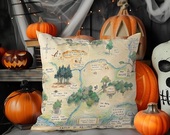Cuscino personalizzato con Winnie the Pooh, cuscini con mappa del Bosco dei Cento Acri per la decorazione della cameretta dei bambini, cuscino con orsetto Winnie the Pooh per bambini piccoli