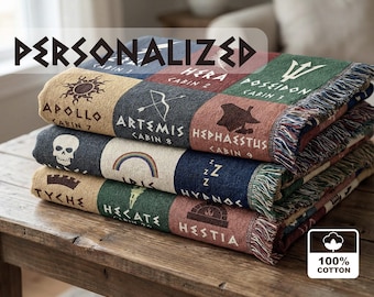 Personalisierte Halfblood Cabins Decke, Geschenk für Percy Jackson-Fans, Camp Halfblood Decke Benutzerdefinierter Namenswurf, Olympus Cabin 13 Geschenk Bookish