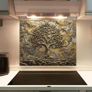 Tree of Life Print Glass Backsplash, Tree Backsplash, Sink Tempered Glass Backsplash, Kitchen Backsplashes for Stove Back, Kitchen Wall Art