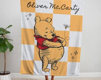 Coperta personalizzata per bambini Winnie the Pooh, decorazione per cameretta a tema orso, coperta personalizzata Winnie the Bear, morbida per neonati