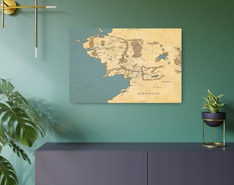 Targa in metallo con mappa fantasy vintage / Targa da parete con mappa della Terra di Mezzo, decorazione da parete Dark Academia, regalo di arredamento libresco, regalo con mappa della Terra di Mezzo