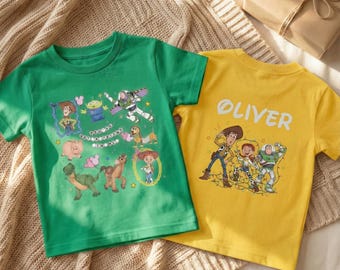 Maglietta Retro Coquette Toy Story, maglietta Disney per bambini con nome personalizzato, Woody Buzz Jessie, vestito per bambina da viaggio a Disneyland, regalo personalizzato per bambini piccoli