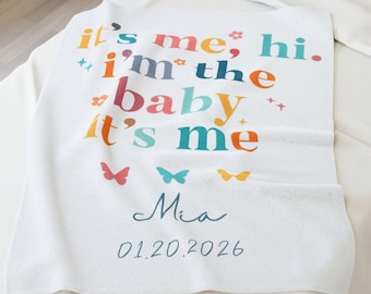 Sono io, ciao, sono la bambina. Coperta per neonata It's Me, coperta personalizzata per neonata, coperta retrò personalizzata con nome e data del bambino.
