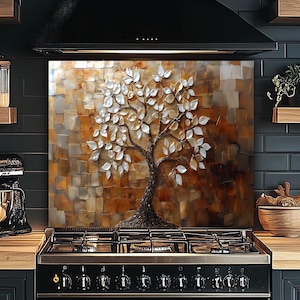 Stained Glass Look Tree of Life Glass Tempered Backsplash, Tree Backsplash Behind Sink- Kitchen Backsplash, Oven Backsplash-Stove Backsplash