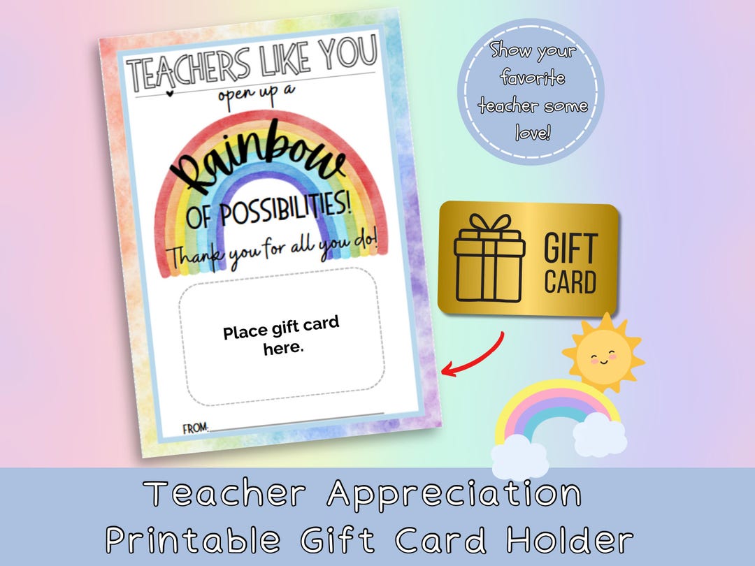 Rainbow Teacher Appreciation Gift Card Holder (digital Download) - Etsy