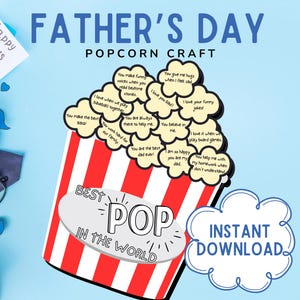 Artisanat de pop-corn pour la fête des pères, cadeau pour la fête des pères, activité pour la fête des pères pour enfants, artisanat de pop-corn pour papa, joyeuse fête des pères, meilleur pop-corn du monde