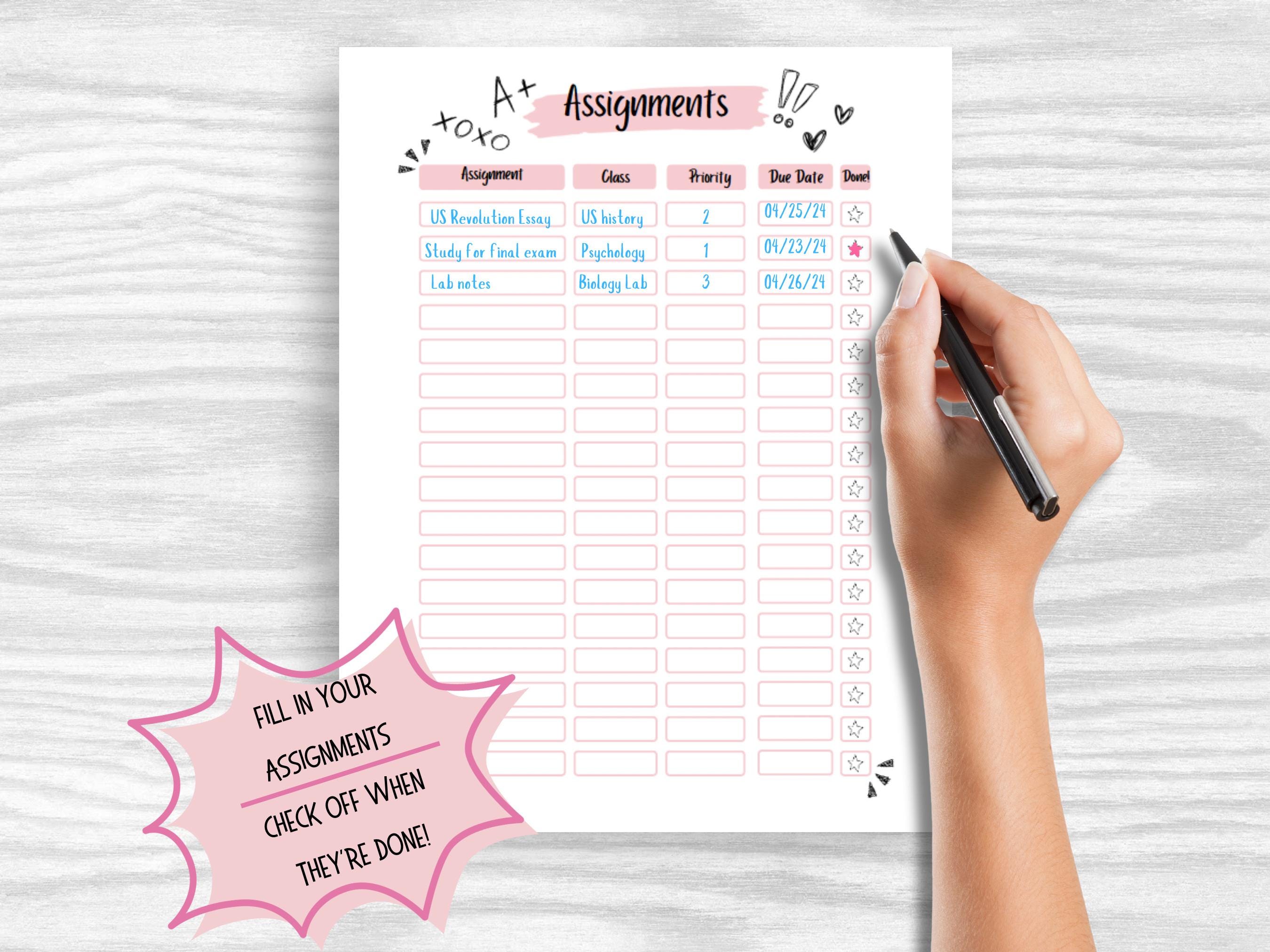 Assignment Given Doodle Printable Assignment Tracker, Doodle Theme, Academic Planner (digital ...