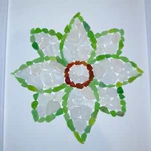 Handmade Sea Glass Painting - Beautiful Flower Design with Real Sea Glass