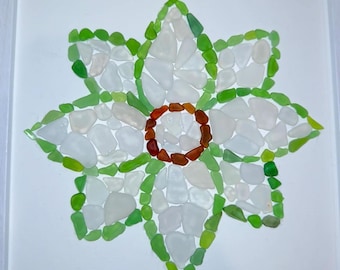 Handmade Sea Glass Painting - Beautiful Flower Design with Real Sea Glass