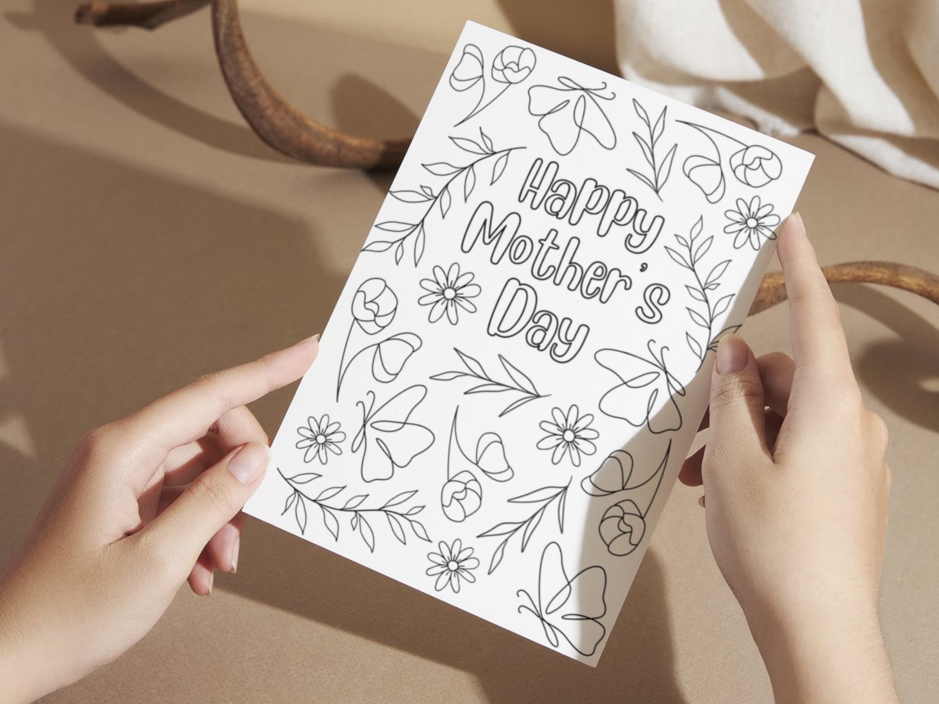 Floral Mother's Day Coloring Card Printable DIY Greeting Card Gift for ...