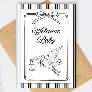 Cartão de boas-vindas para bebê IMPRIMÍVEL | Cartão digital de felicitações para futuras mamães, recém-nascido, em branco por dentro, download instantâneo em PDF, cartão dobrável 5x7