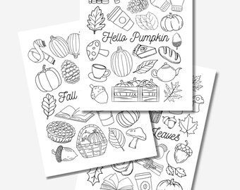 Fall Cottagecore Coloring Pages, Autumn Doodles (PDF Printable)