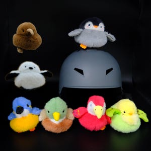 Bird Plush Helmet Accessory: Universal Fit, Clip-On - Penguin, Mallard, Parrot, and More! Compatible with GoPro/Insta360 Clip