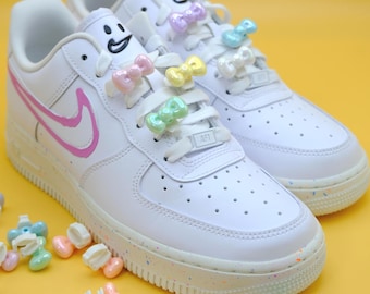 RANDOM Pastel Mini Ribbon (6pc) Glossy Shoelace charm clip-on, White, Green, Orange, Pink, Purple, Yellow