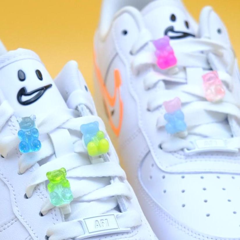 Gummy bear (6pc) Jelly Glossy Shoelace charm clip-on, Gradient, Pink, Yellow, Orange, Red, White, Blue