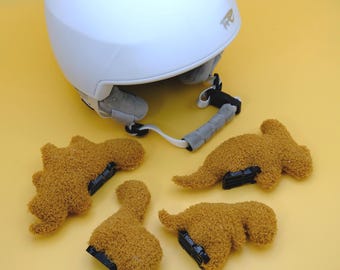 Dino Nugget hjälmtillbehör: Plyschklämma för skidor, cykel, snowboard