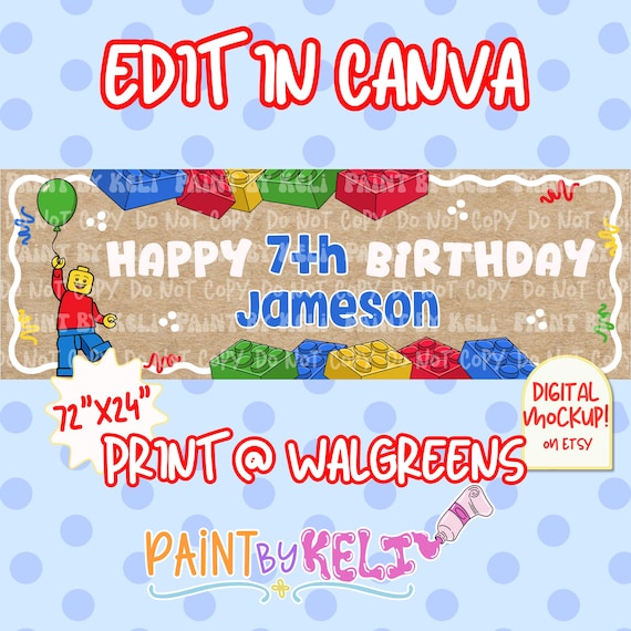 Building Block Birthday Banner Template | Building Bricks Party Backdrop | Boy Birthday Banner | Walgreens Banner 2x6 (Digital Download)