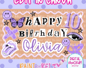 Olivia Inspired Birthday Banner Template | Pop Star Inspired Party Banner | Trendy Decor | Purple Aesthetic | Sour Party (Digital Download)