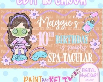 Plantilla de pancarta de cumpleaños de spa / Pancarta para fiesta de spa / Decoración de cumpleaños para pijamadas de spa / Plantilla para pintar tu propia pancarta (Descarga digital)