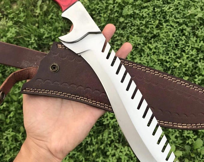 16' Handmade D2 Steel Hunting Camping Sharp EDC Bowie Knife with Leather Sheath