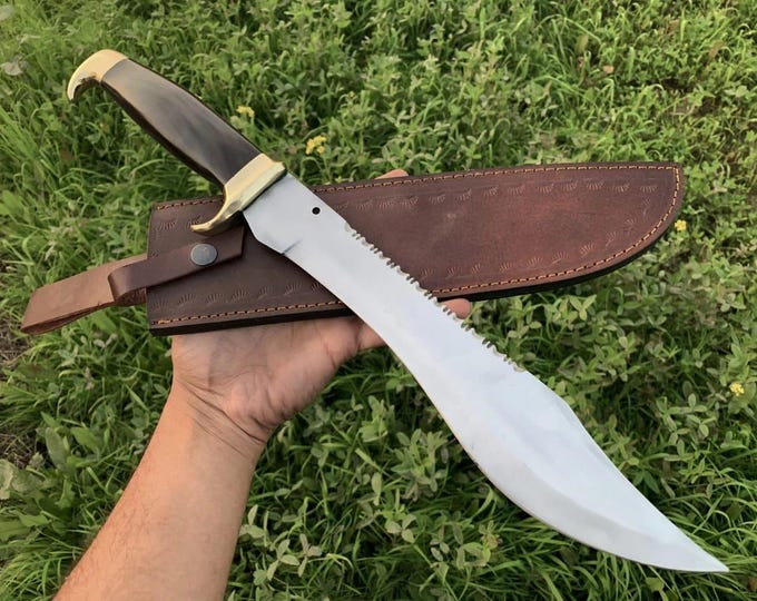 18'' Handmade D2 Steel Hunting Camping Sharp Loveless Bowie Knife with Leather Sheath