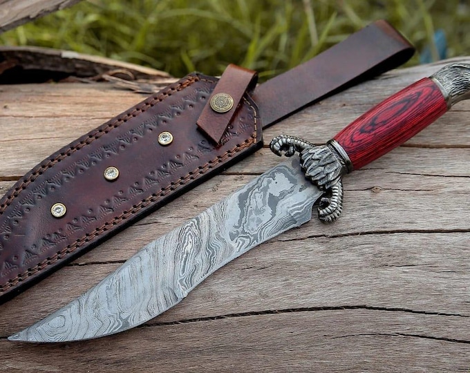 Handmade Damascus Steel Bowie Knife – Hunting, Camping, and Survival