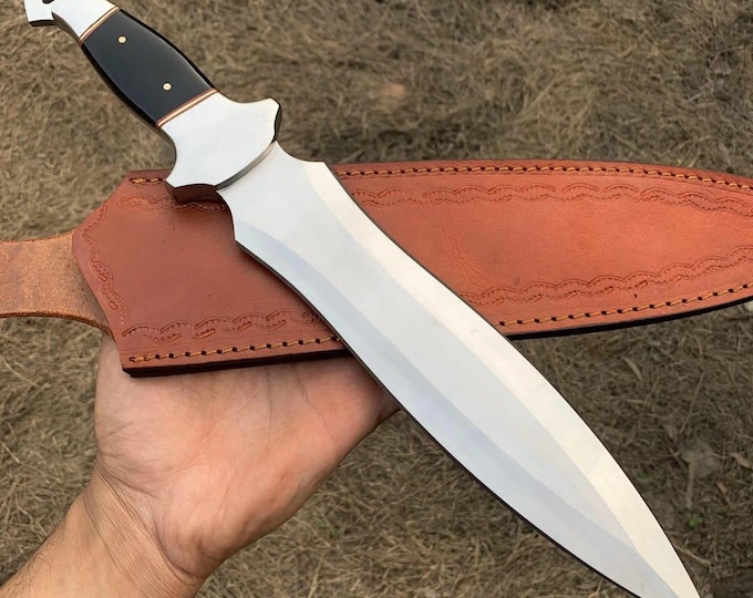 15'' Handmade D2 Steel Hunting Camping Sharp Dagger Knife with Leather Sheath