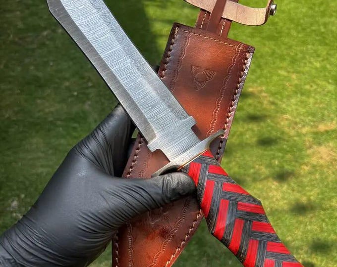 Handmade Damascus Steel Dagger Knife – Custom Forged Blade with Leather Sheath, Gift for Him
