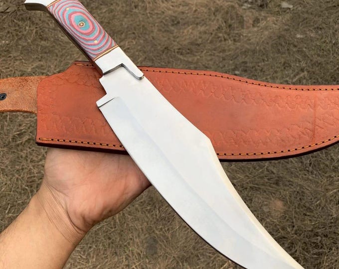 18'' Handmade D2 Steel Hunting Camping Sharp Bowie Knife with Leather Sheath, Gift