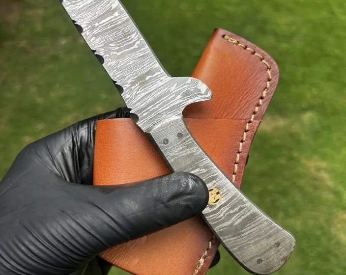 Handcrafted Damascus Steel Cowboy Knife with Brass Liners