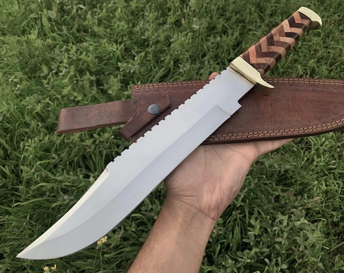 18'' Handmade D2 Steel Hunting Camping Sharp Loveless Bowie Knife with Leather Sheath,  Gift
