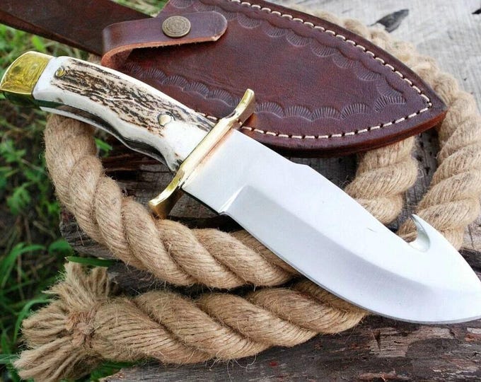 Custom Handmade D2 Tool Steel 11" Hunting Bowie Knife With Leather Sheath