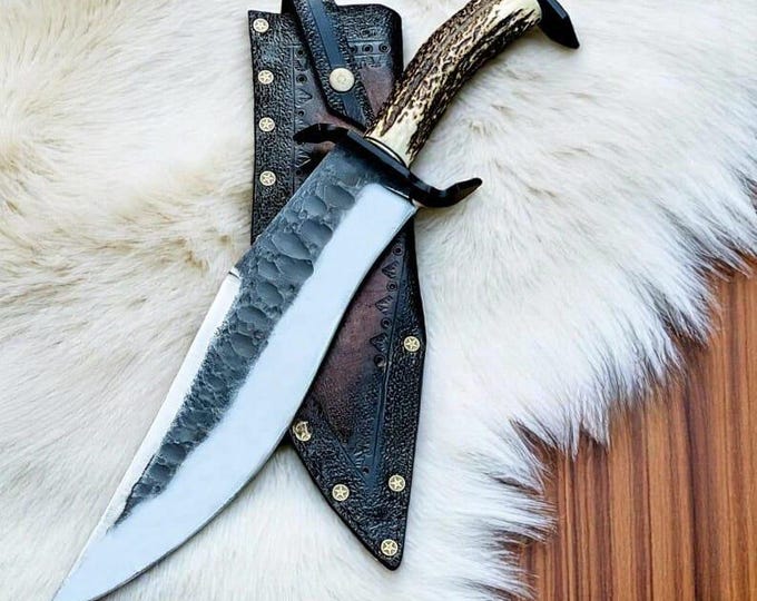 Custom Handmade J2 Steel Bowie Knife with Stag Antler Handle | Vintage Style Fixed Blade