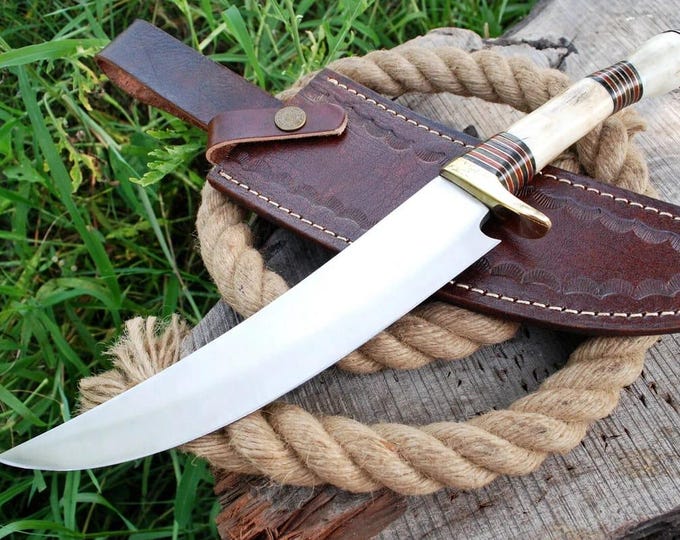 Handmade D2 Steel Bowie Knife: Deer Antler Handle, Leather Sheath BF103