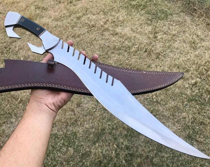 23'' Handmade D2 Steel Hunting Fixed Blade Sharp Bowie Knife with Leather Sheath, Gift