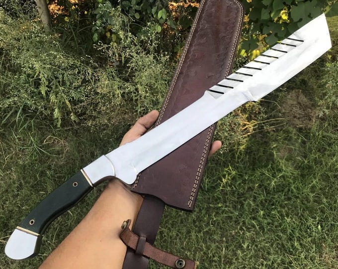 25'' Handmade D2 Steel Hunting Fixed Blade Sharp Bowie Knife with Leather Sheath