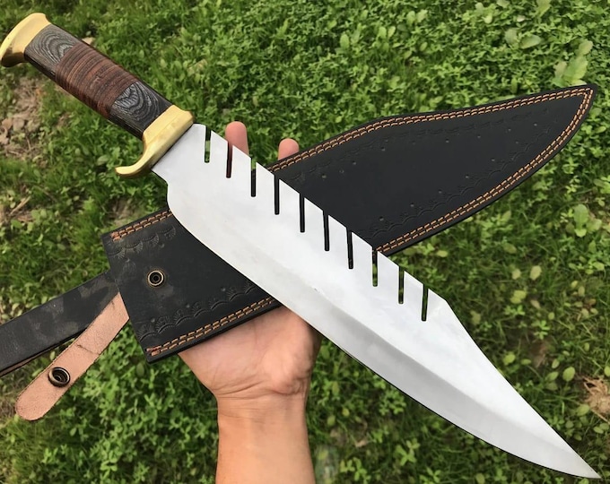 20' Handmade D2 Steel Hunting Camping Sharp EDC Bowie Knife with Leather Sheath