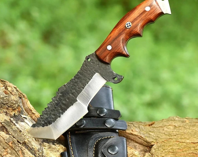 Custom Handmade Carbon Steel Hunting Knife | 10.5” Survival Knife with Wooden Handle