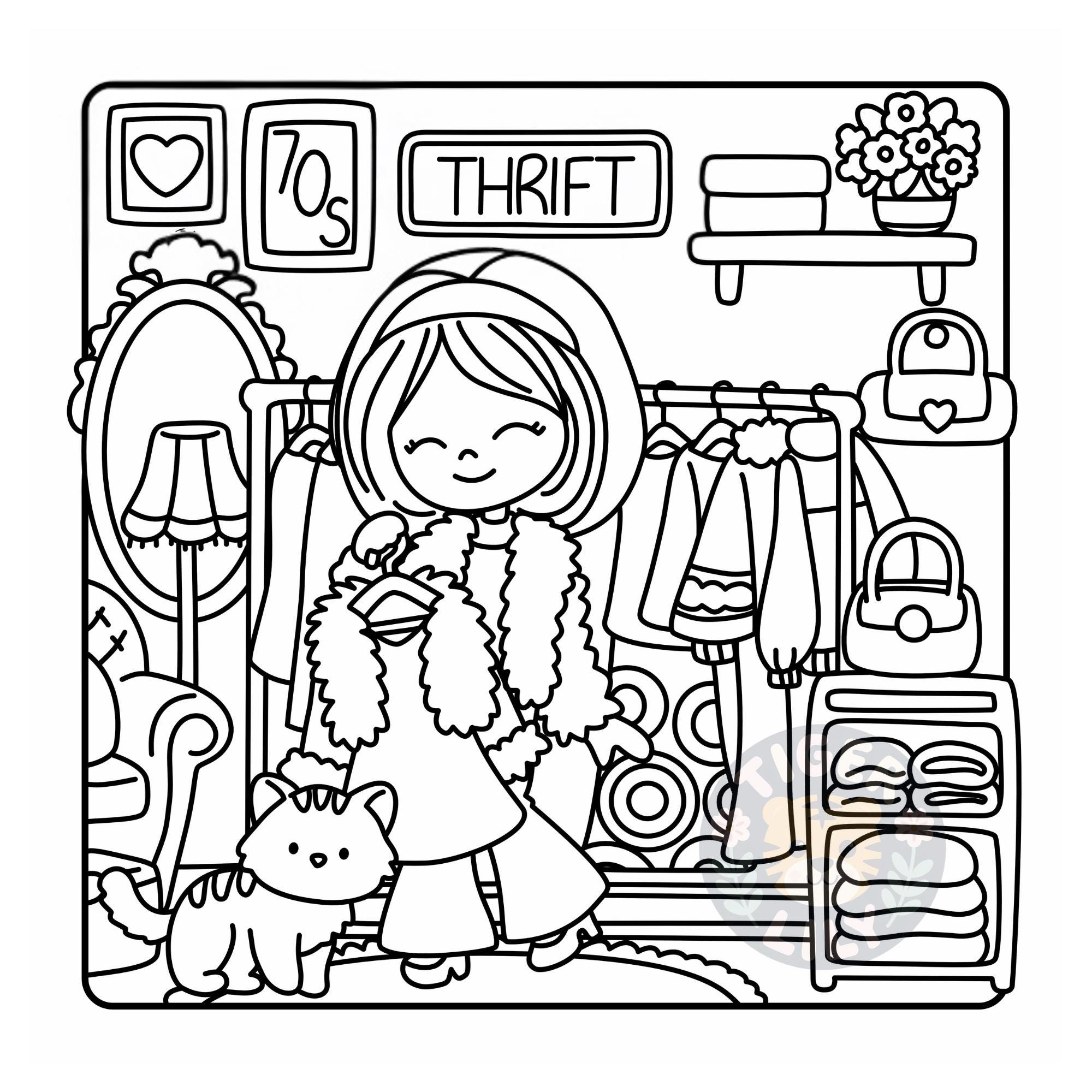 Set 2 of 6 Cozy Girl Coloring Pages Sheets Cute Scenes for Printing and ...