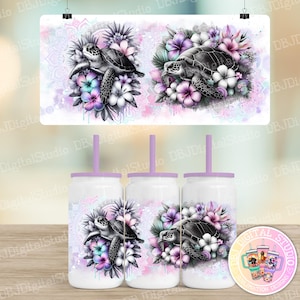 Tropical Turtles Sublimation Design: 16oz Libby Glass Cup Wrap (PNG Digital Download)