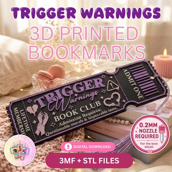 Trigger Warnings 3D Bookmark STL | 0.2 Nozzle Required | Ams Required | 3MF - STL & OBJ | Digital